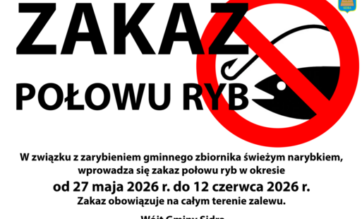 Zdjęcie do Zakaz połowu ryb od dn. 27.05.2026 r. do 12.06.2026 r. na całym terenie zalewu!
