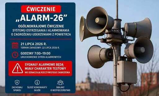 Zdjęcie do Og&oacute;lnokrajowe ćwiczenia ostrzegania i alarmowania pod kryptonimem &bdquo;ALARM 2026&rdquo;